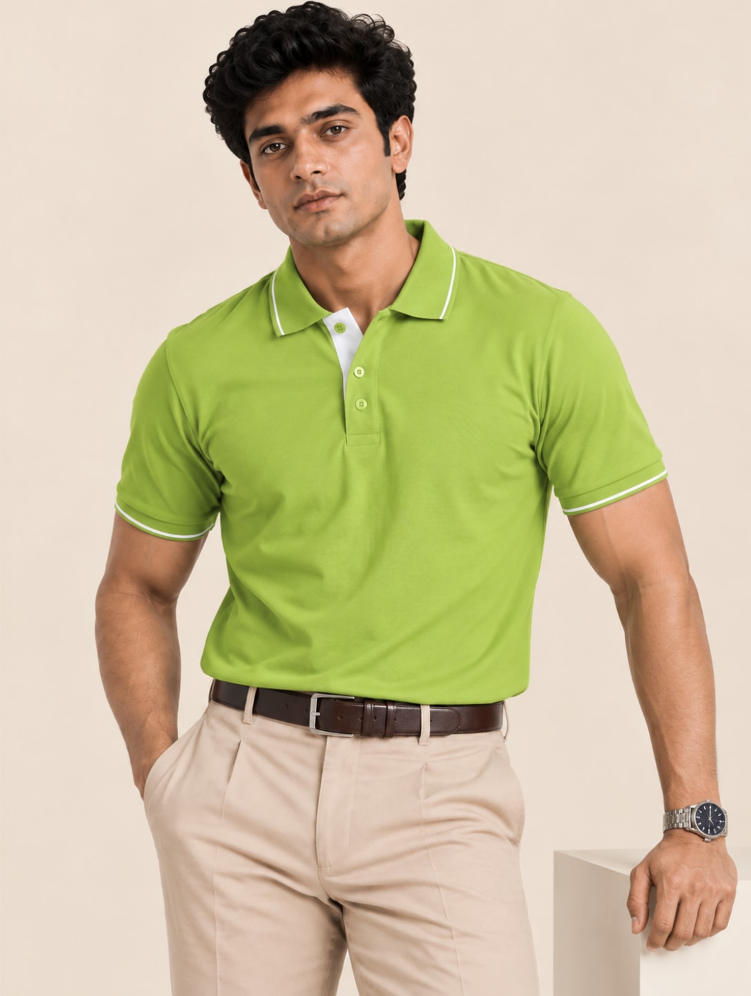 Corporate Men's Tipped Polo T-Shirt - Apple Green