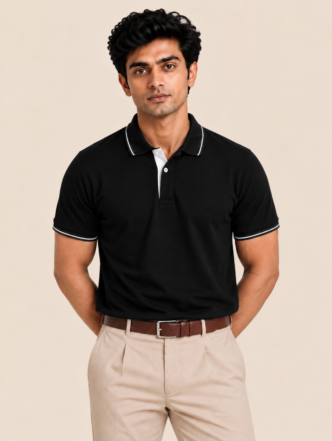 Corporate Men's Tipped Polo T-Shirt - Black
