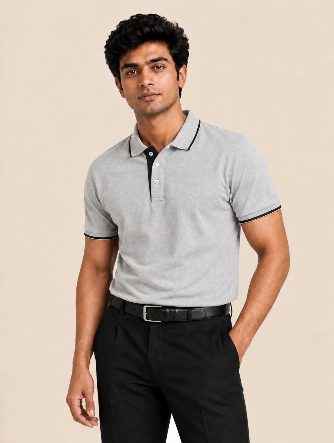 Corporate Men's Tipped Polo T-Shirt - Light Grey