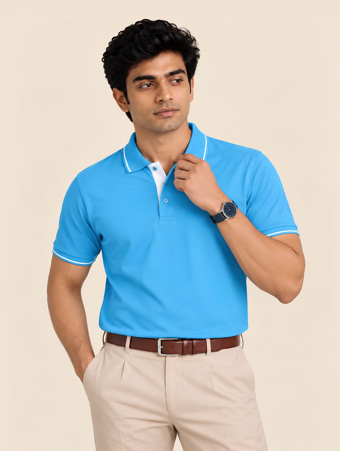 Corporate Men's Tipped Polo T-Shirt - Turquoise Blue