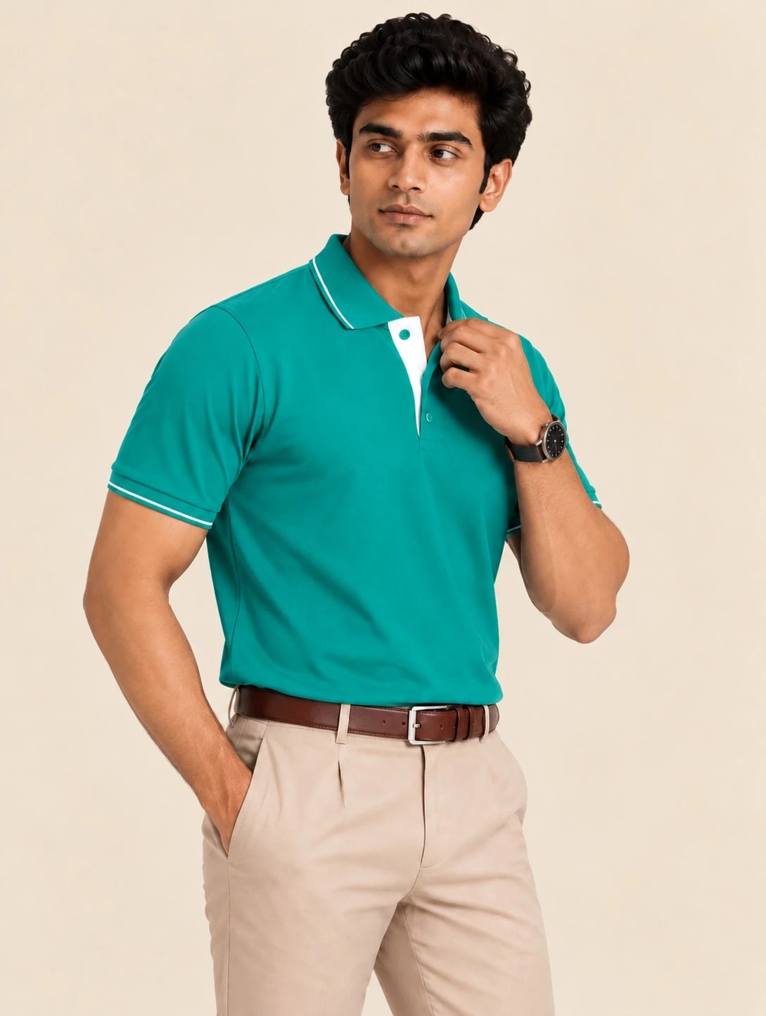 Corporate Men's Tipped Polo T-Shirt - Turquoise Green