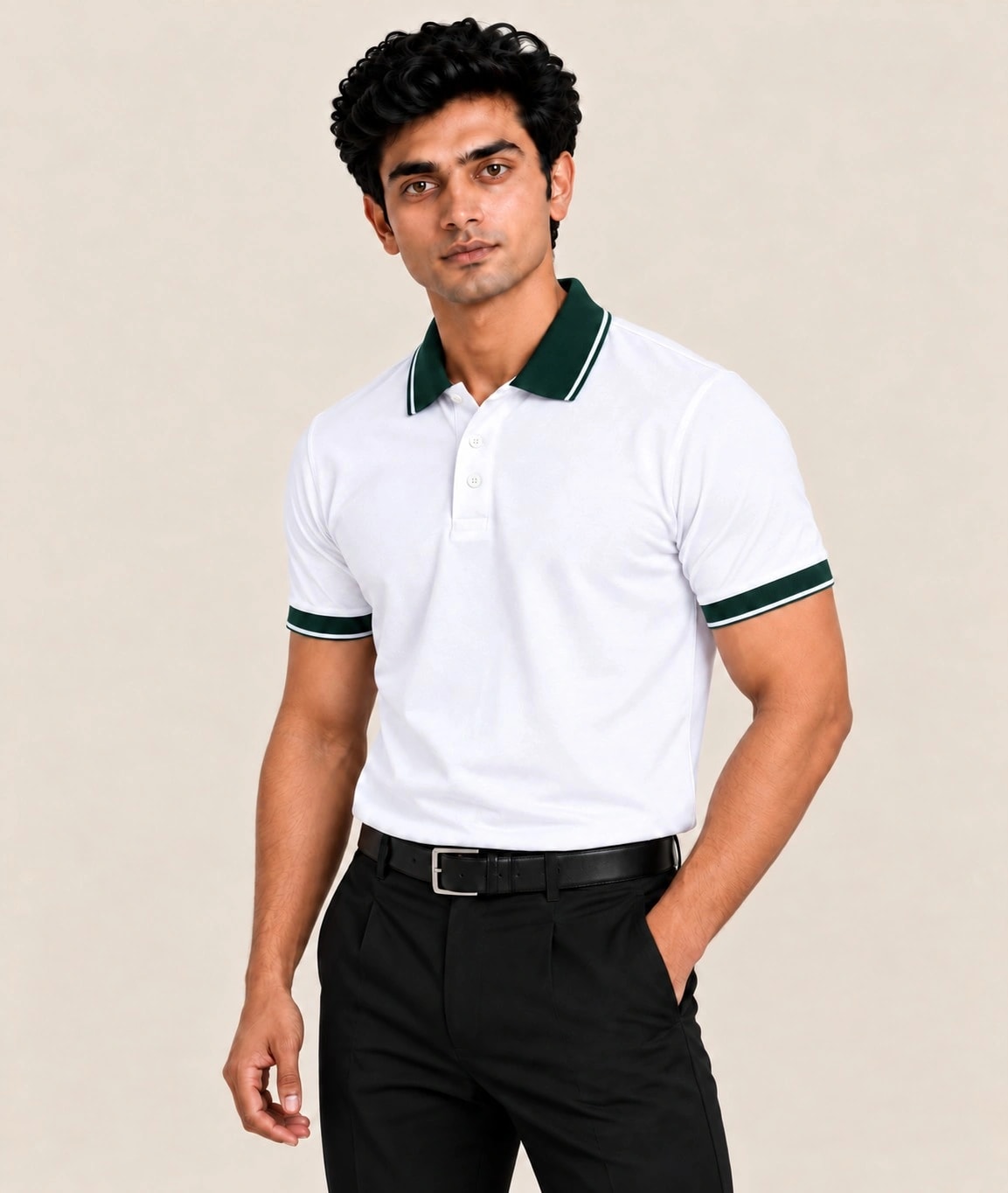 Corporate Men's Tipped Polo T-Shirt - White / Bottle green
