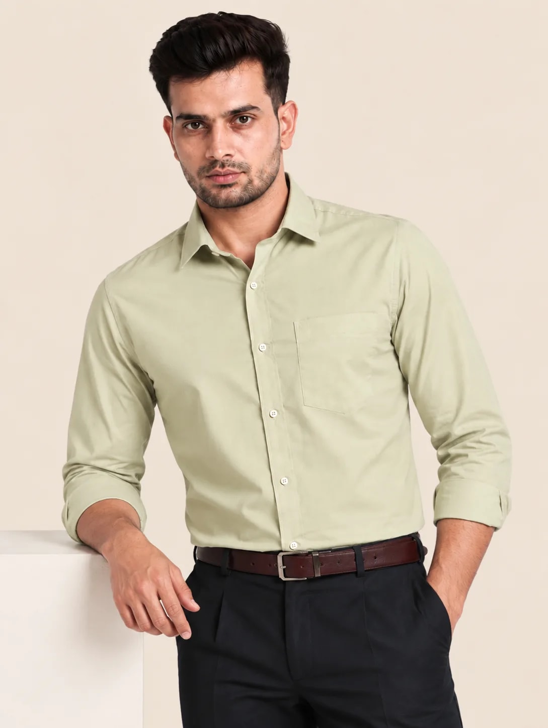 Heritage Cotton Men's Formal Shirt - Dusty Green