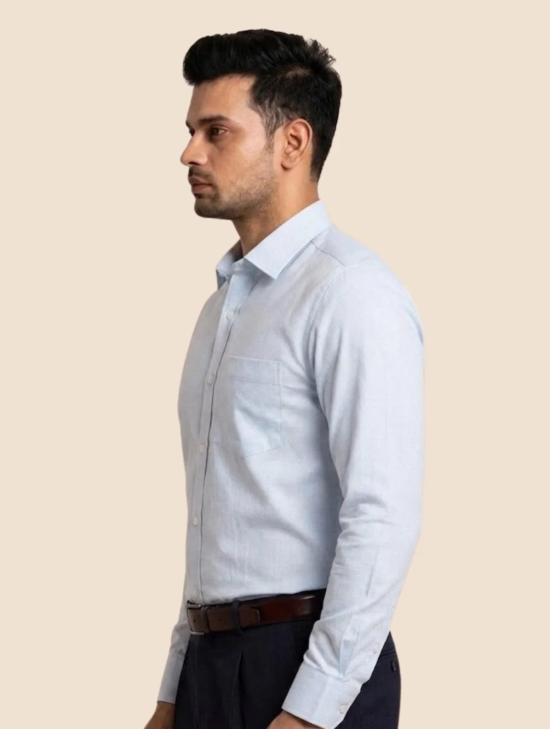 Side view of a Formistry men’s formal shirt