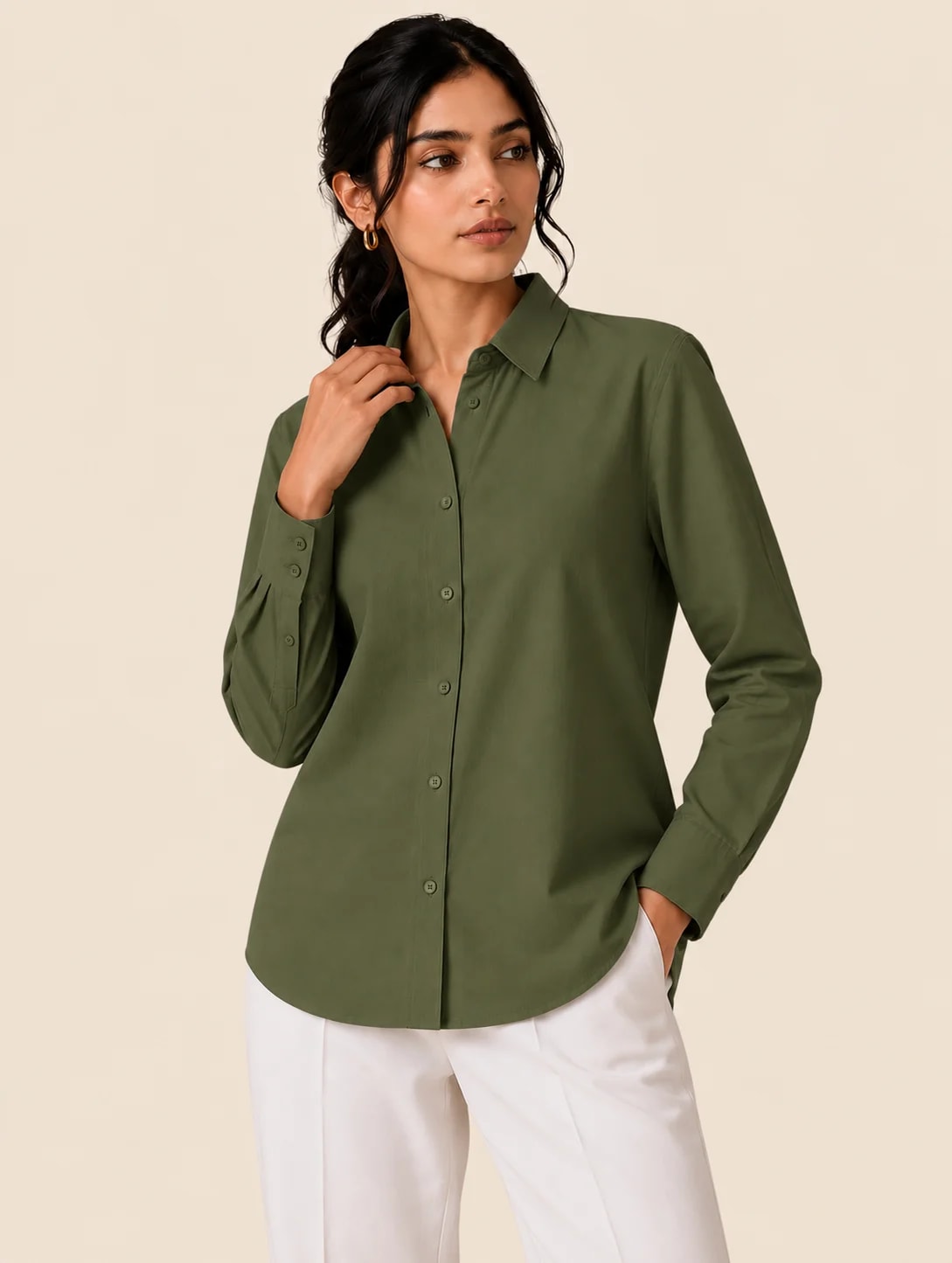Heritage Cotton Women's Formal Shirt - Olive Green