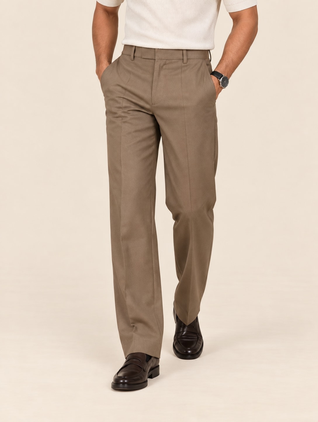 Milano Men's Formal Straight Fit Trousers - Khaki
