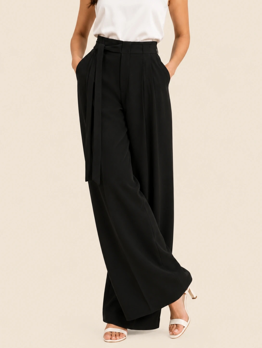 Milano Women's Tie Up Trousers - Black